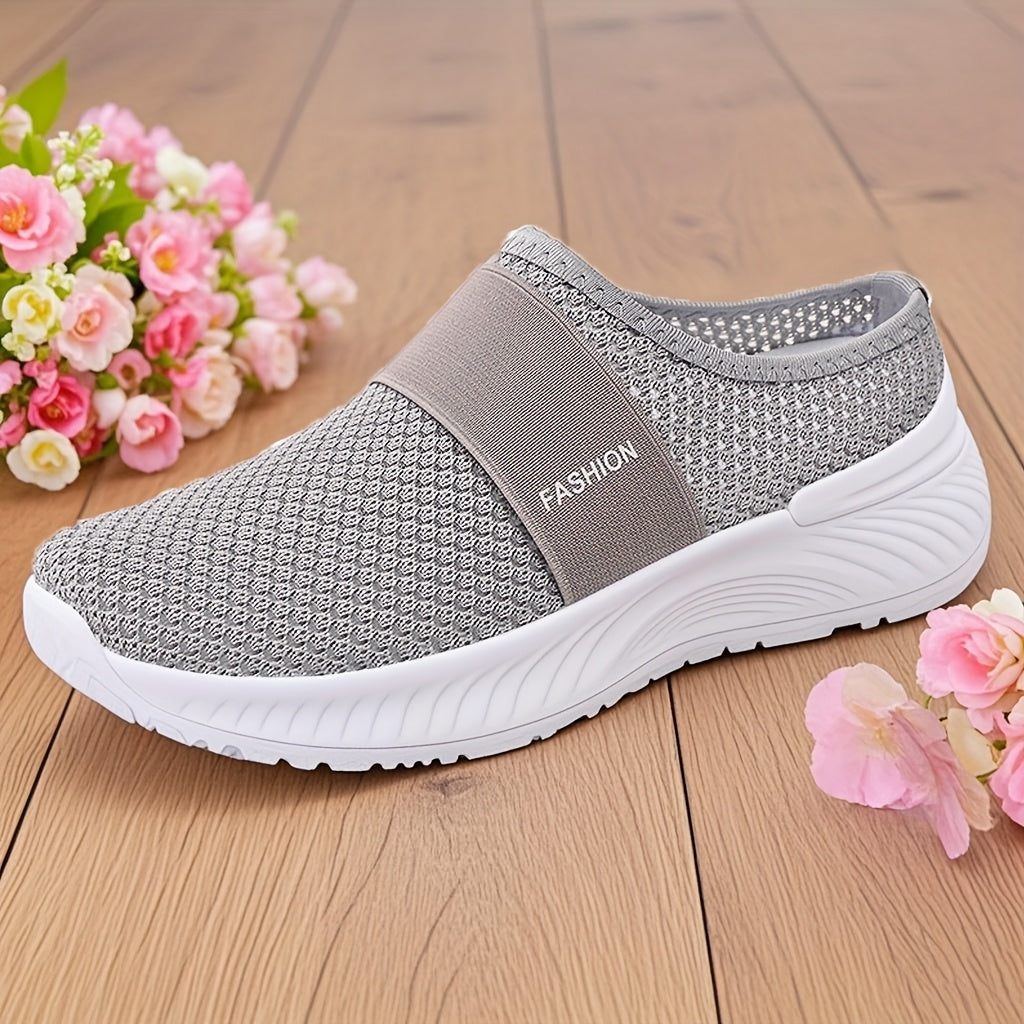 Ayollar oq Slip-On sport poyafzallari nafas oladigan tarmoq bilan kundalik yozgi qulaylik