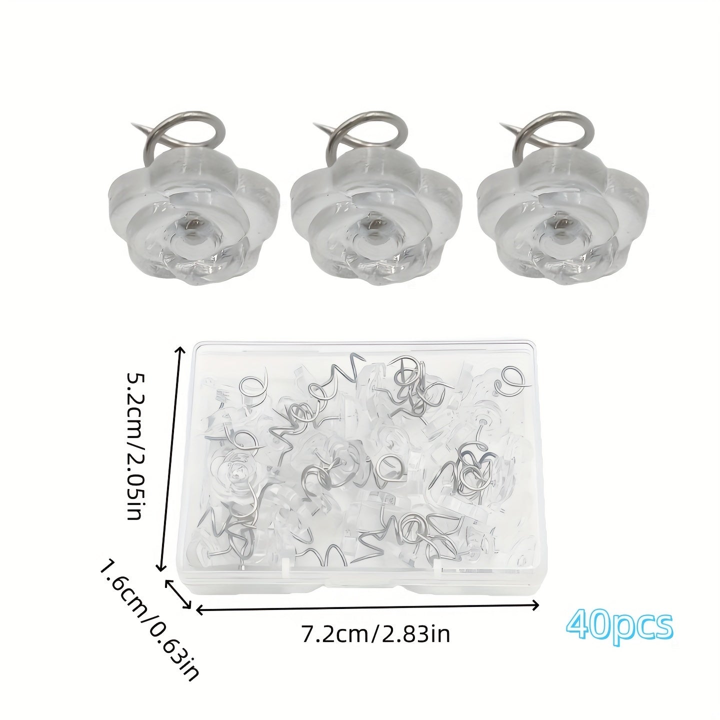 Pack of 40 Transparent Rose Head Bed Skirt Fasteners Dustproof Ruffle Edge Pins