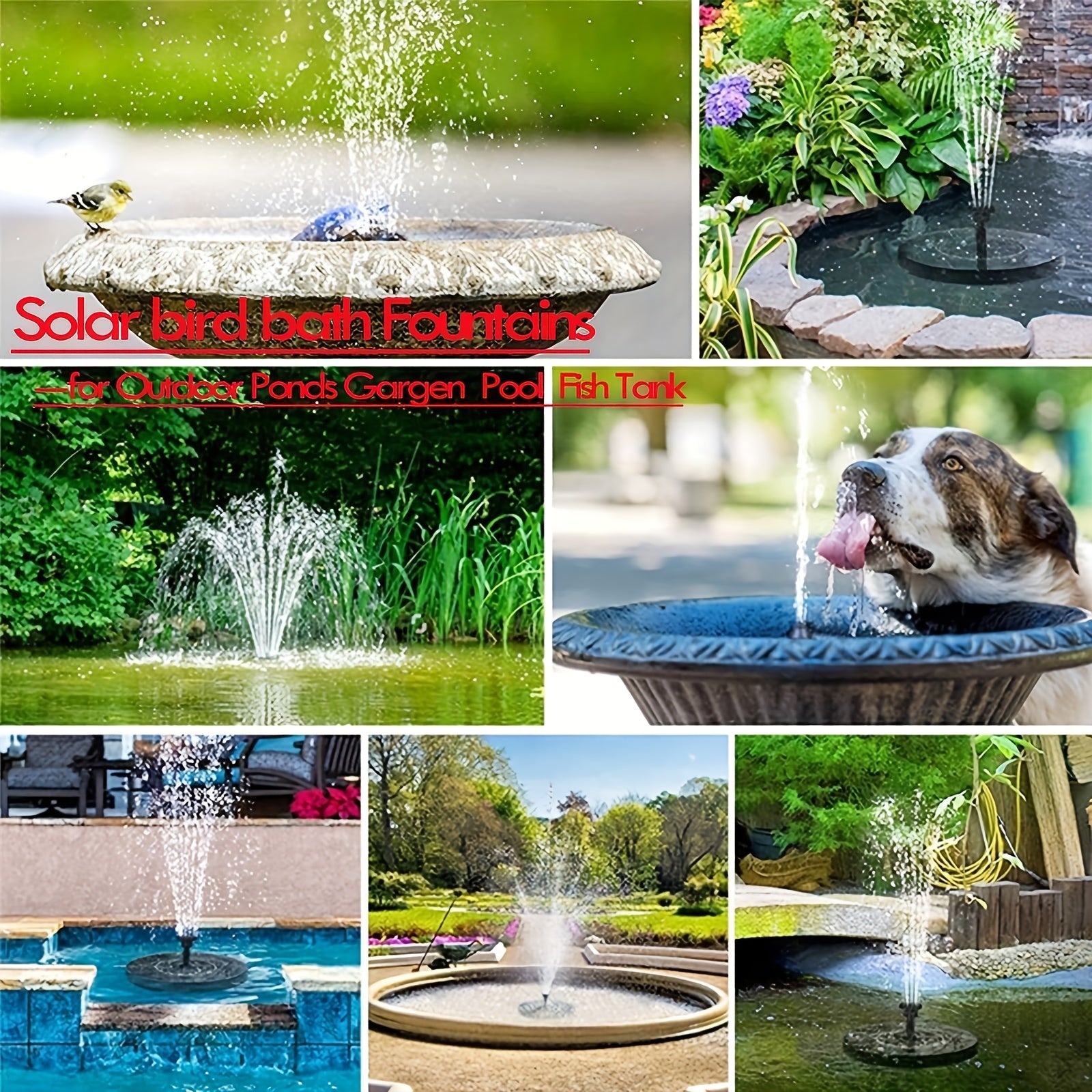 Portable Solar Fountain Pump with Lights for Bird Baths Ponds Garden