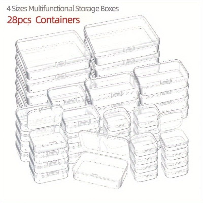 Clear Plastic Storage Boxes with Lids Set of 28 in 4 Sizes for Organization