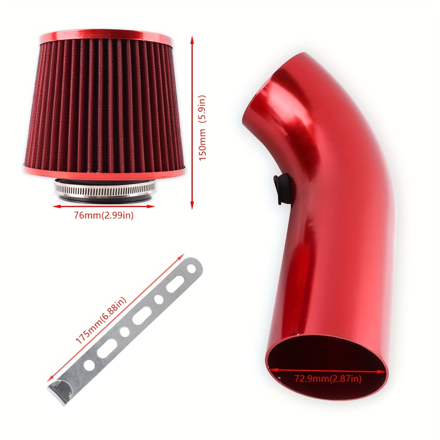 Universal Aluminum 76mm 3-Inch Air Intake Filter Pipe Kit Car Modification