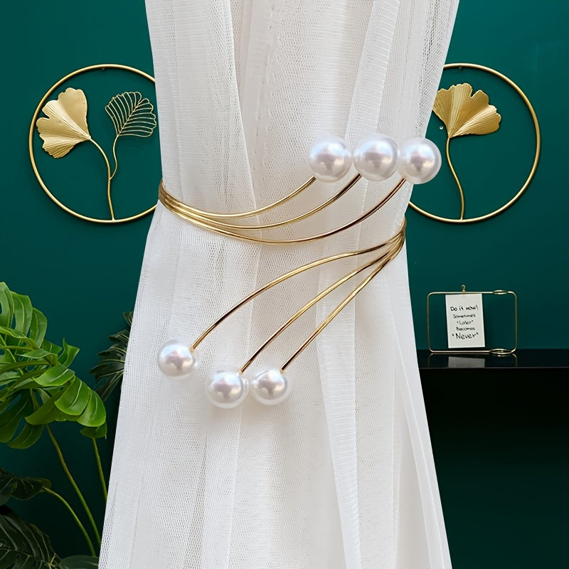 Stylish Metal Holdbacks for Curtains Faux Pearl Curtain Buckle Home Decor