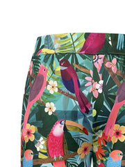 Women's Floral Print Plus Size Mid-Calf Pants Tropical Hibiscus Toucans