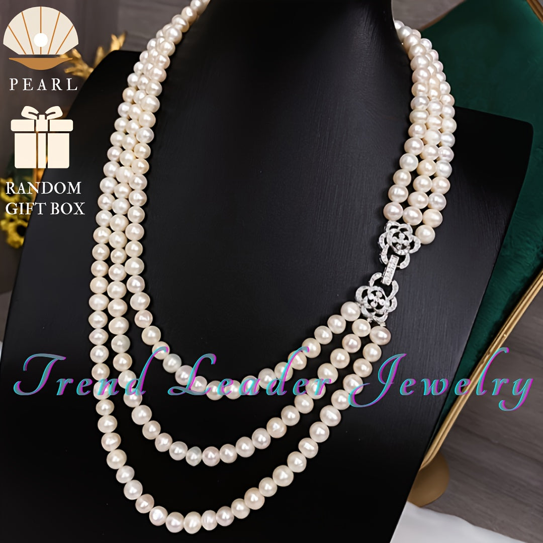 Women's Freshwater Pearl Necklace Multi-Layer Elegant Jewelry for Formal and Casual Wear