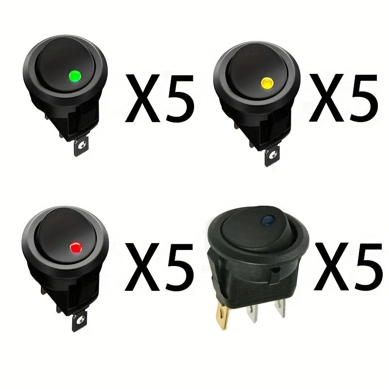 20pcs Black 12V Round Rocker LED Light Switches for Car Accessories