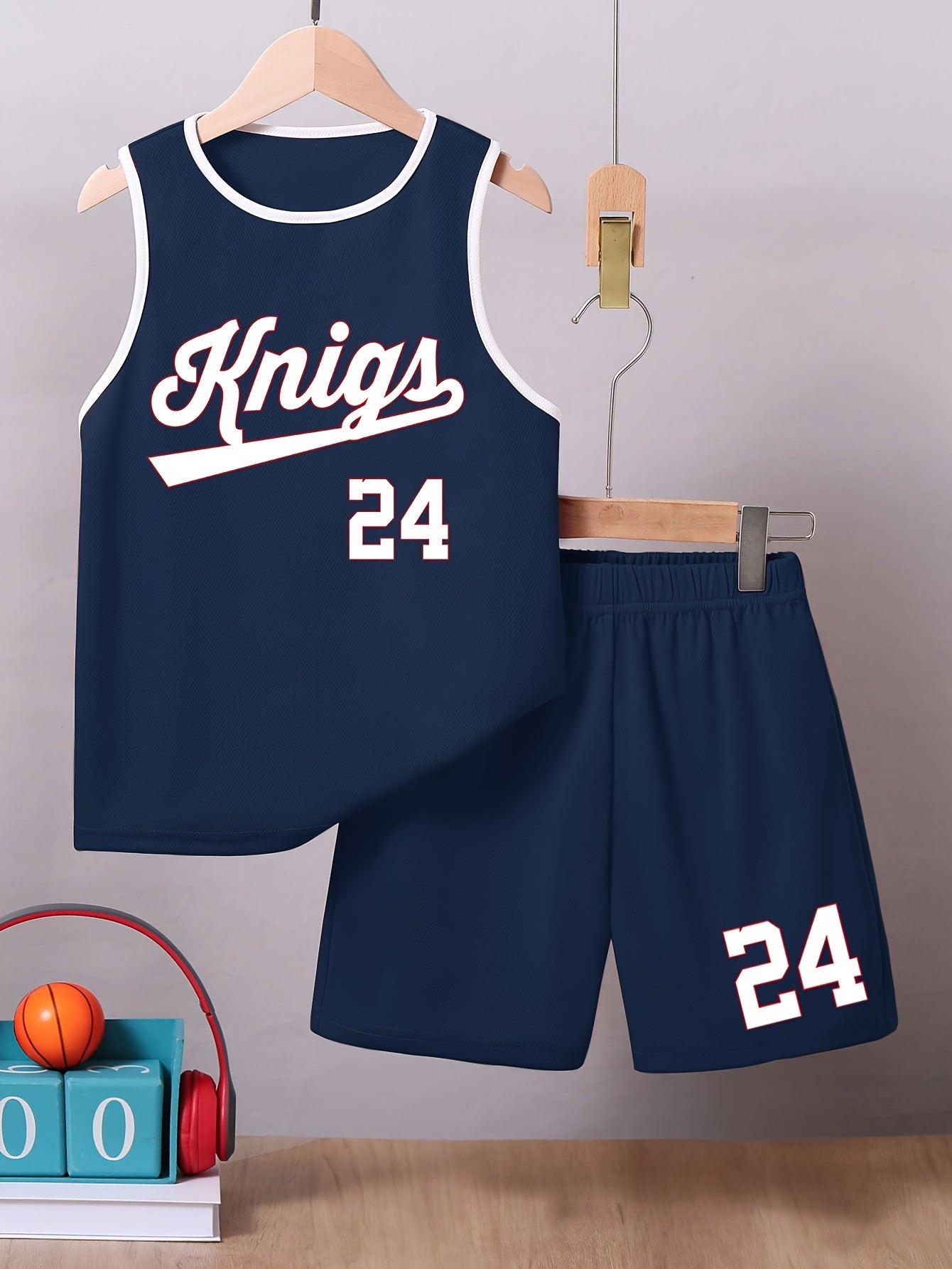 Kids Boys Basketball Jersey Set Sleeveless Vest Shorts Quick-Drying Sports Training Competition