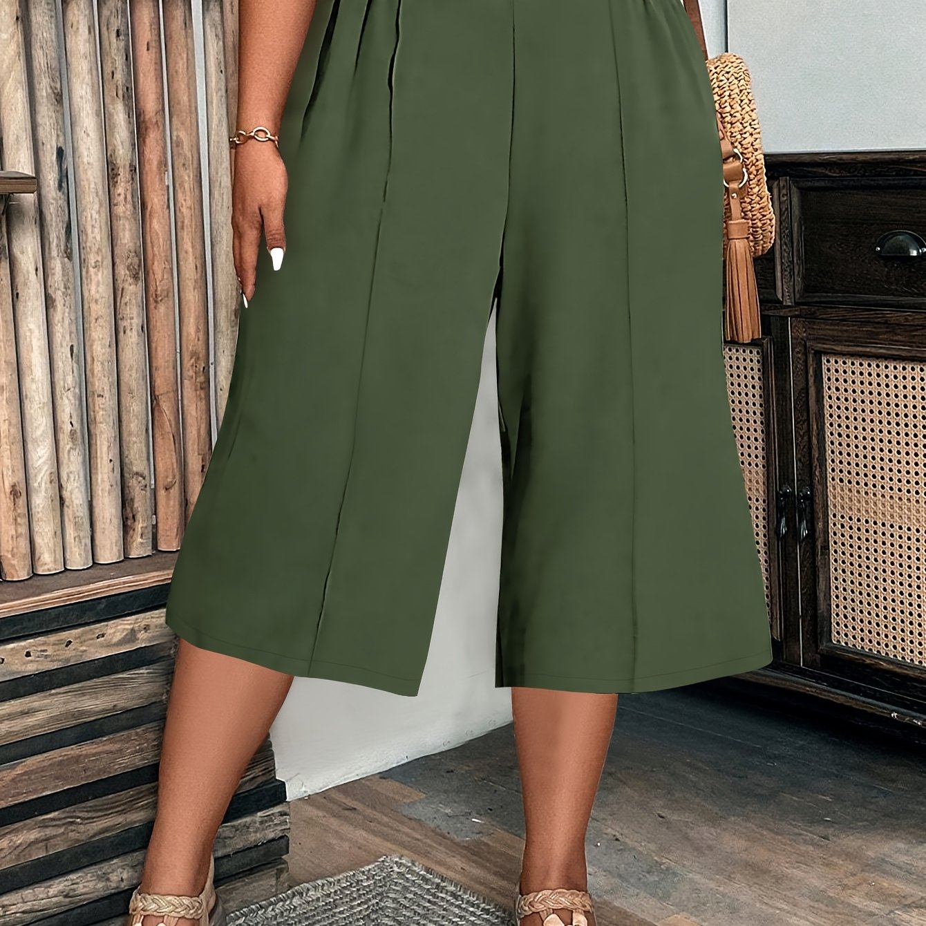 Women's Plus Size Bermuda Shorts Brown Woven Fabric Elastic Waist Straight Fit Summer Casual