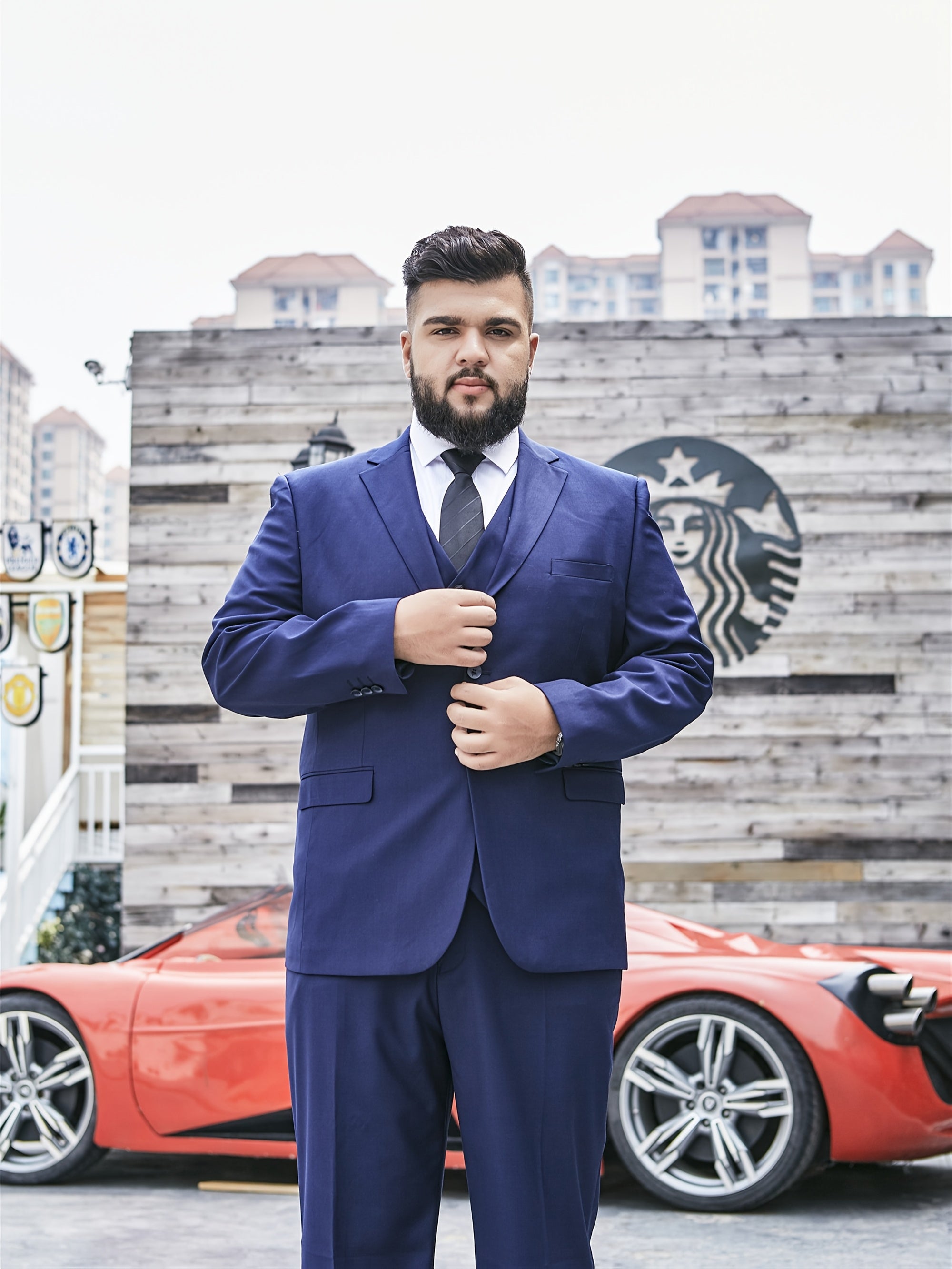 Chaqueta de traje negra para hombre para ocasiones formales, talla grande, mezcla de poliéster trenzado