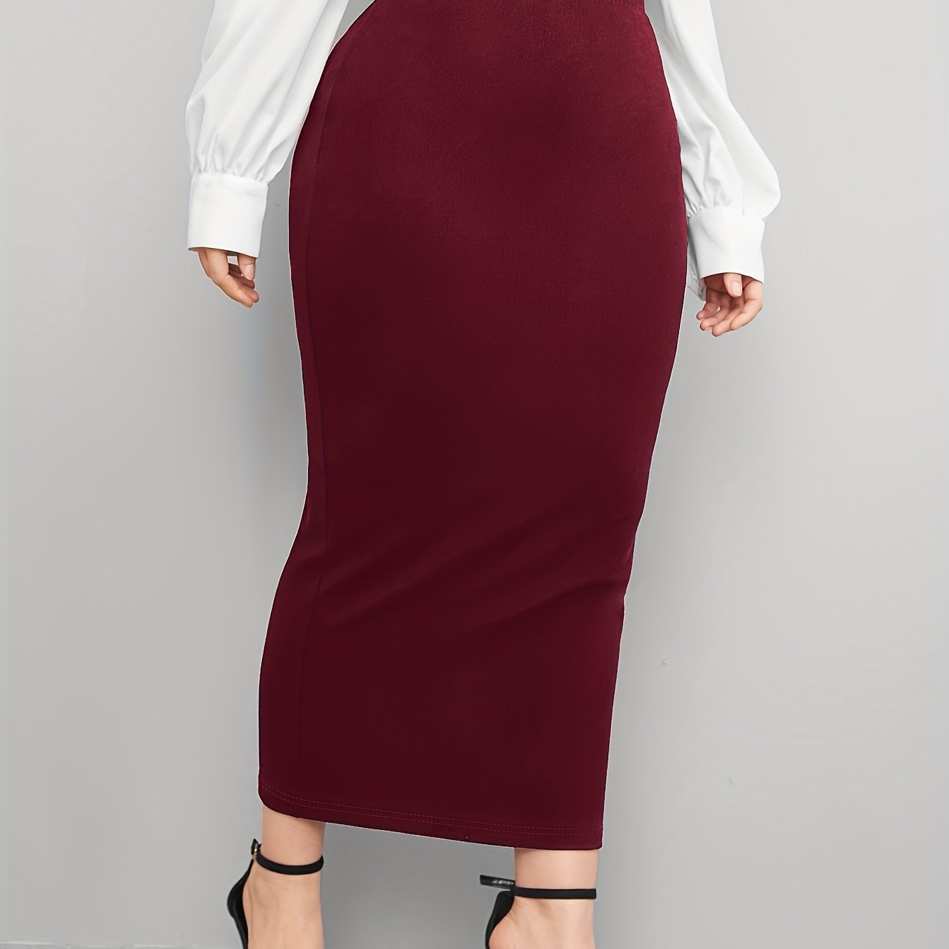 Women's Black Knit Pencil Skirt High Waist Slim Fit Fall Winter Office