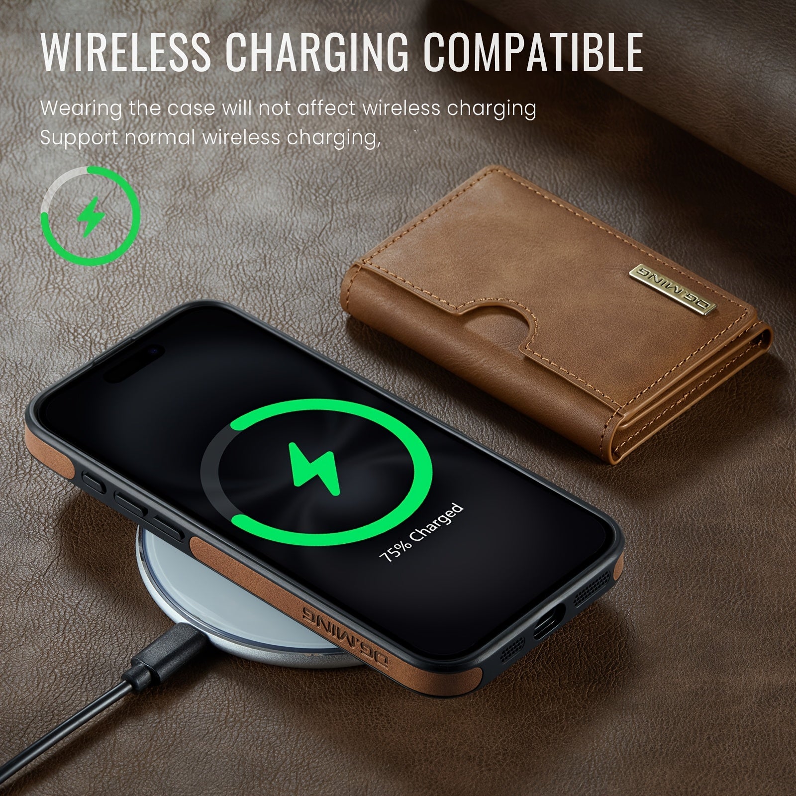 Magnetic Faux Leather Wallet Case for iPhone with Card Holder RFID Protection Wireless Charging Stand