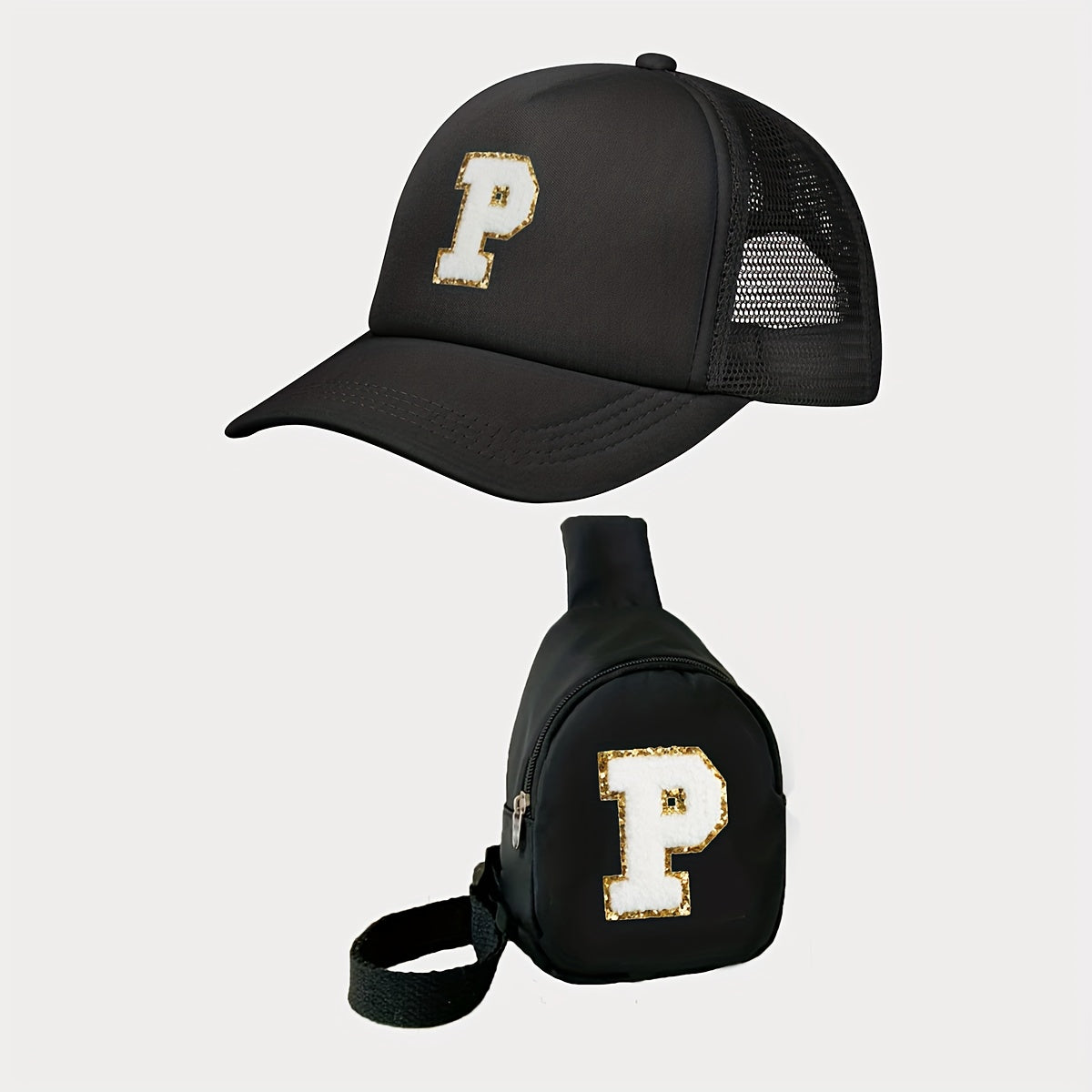 Boy's Accessories Set Waist Bag and Baseball Cap Black Polyester Adjustable Casual Sports