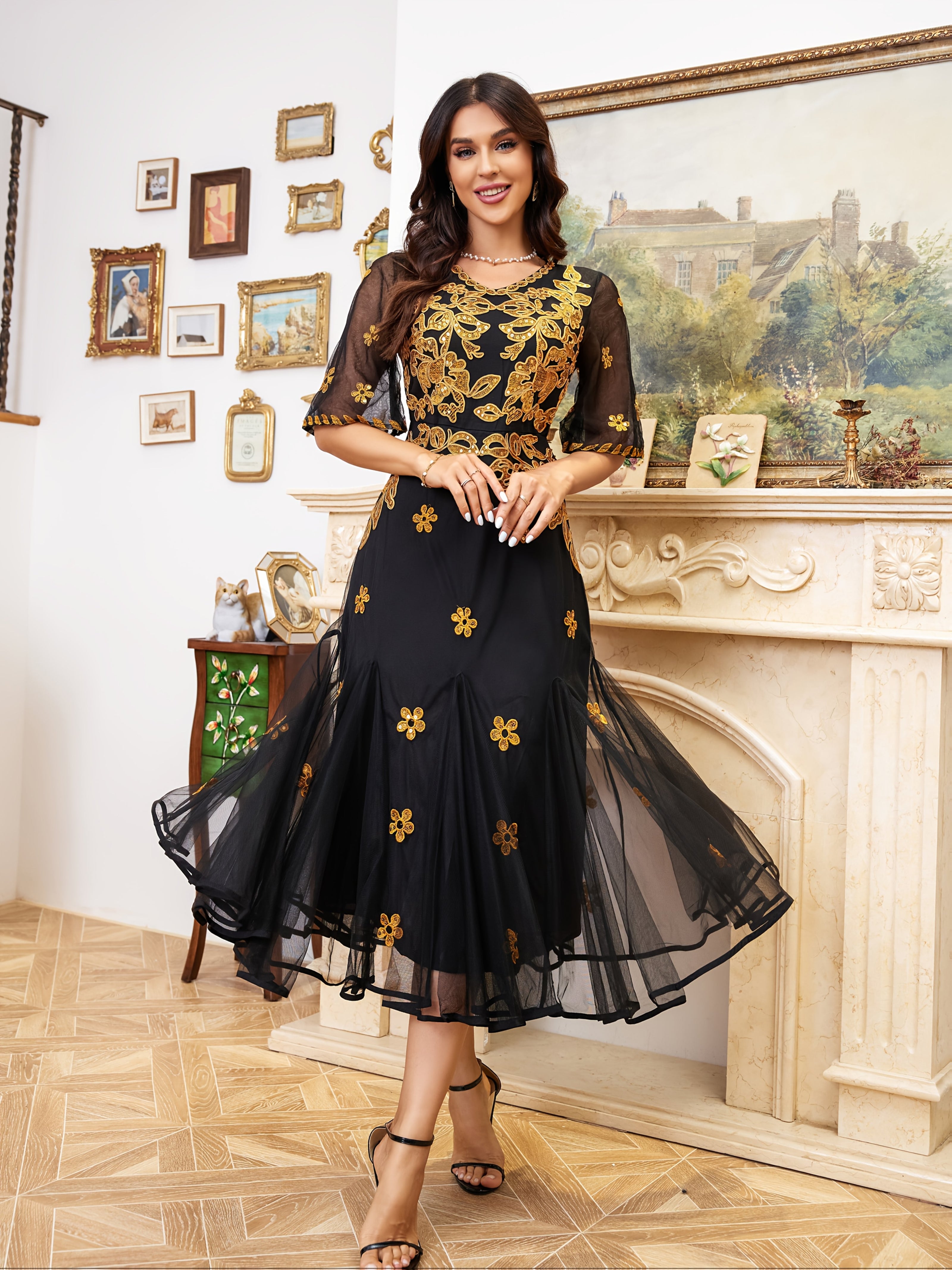 Women's Geometric Pattern Fit and Flare Party Dress Polyester Embroidered