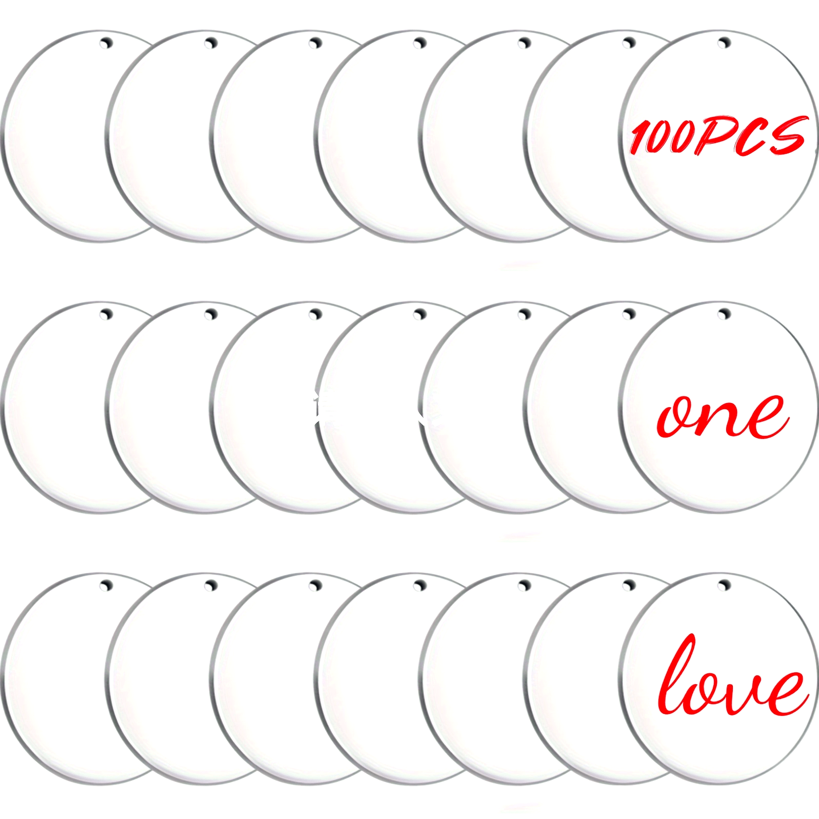 Набор акриловых заготовок для брелков - круглые прозрачные диски с отверстиями для виниловой росписи, рукоделия и свадебного декора