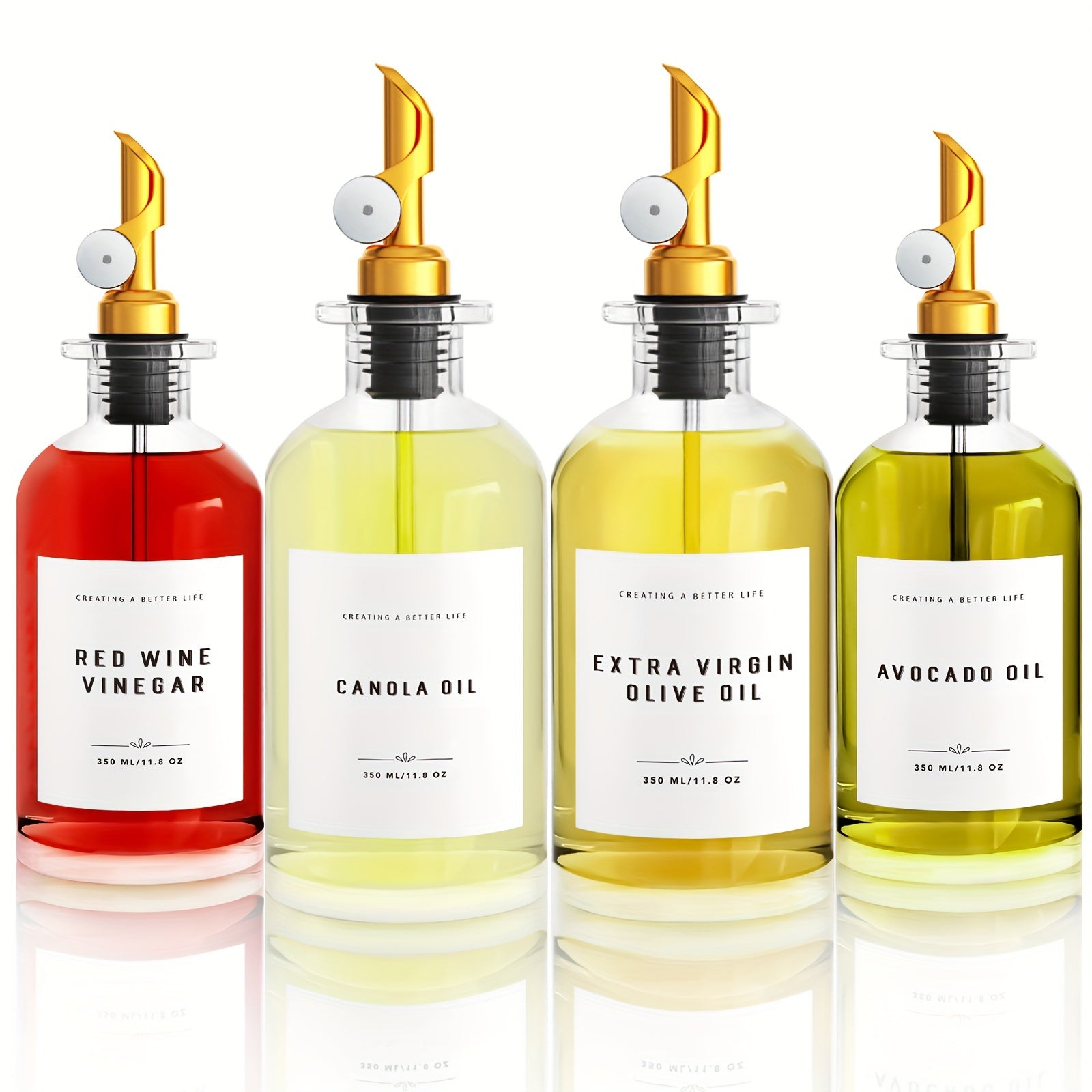 Set of 4 Oil Bottles with Glass Dispenser Leak-Proof Seasoning and Vinegar Bottles