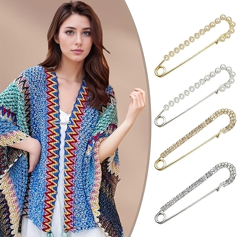 Oltin va kumushda faux kristal va marjon aksessuarlari bilan to'rt ta chiroyli alloy kvadrat brosh pinlar to'plami