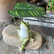 Resin Frog Garden Statue with Leaf Umbrella for Ponds and Home Decor
