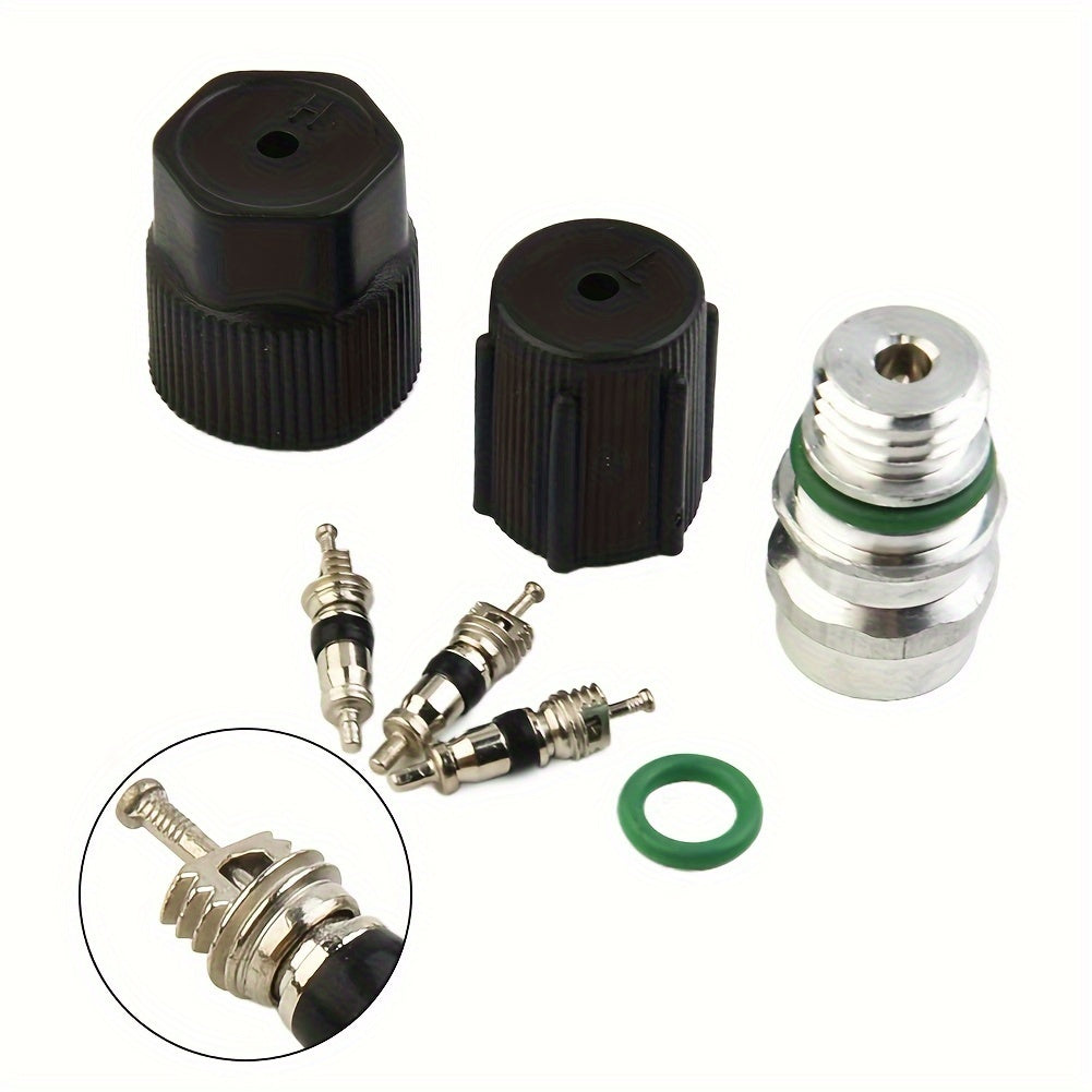 7-Piece AC System Caps and Valve Cores Kit for Vehicle Air Conditioning Maintenance