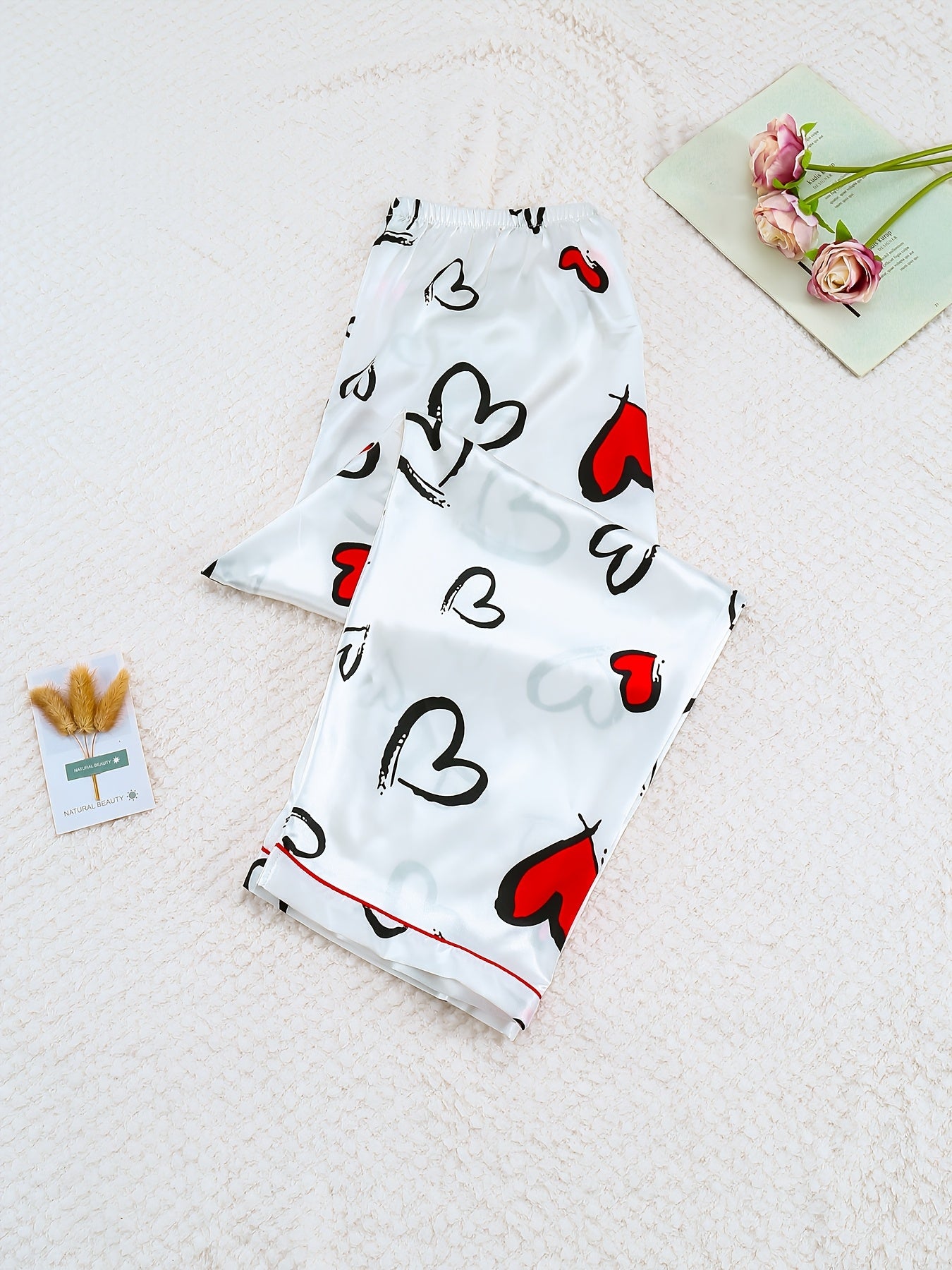 Пижама из сатина с леопардовым принтом для женщин, топ с коротким рукавом, длинные штаны, неэластичный полиэстер спандекс, ночная одежда