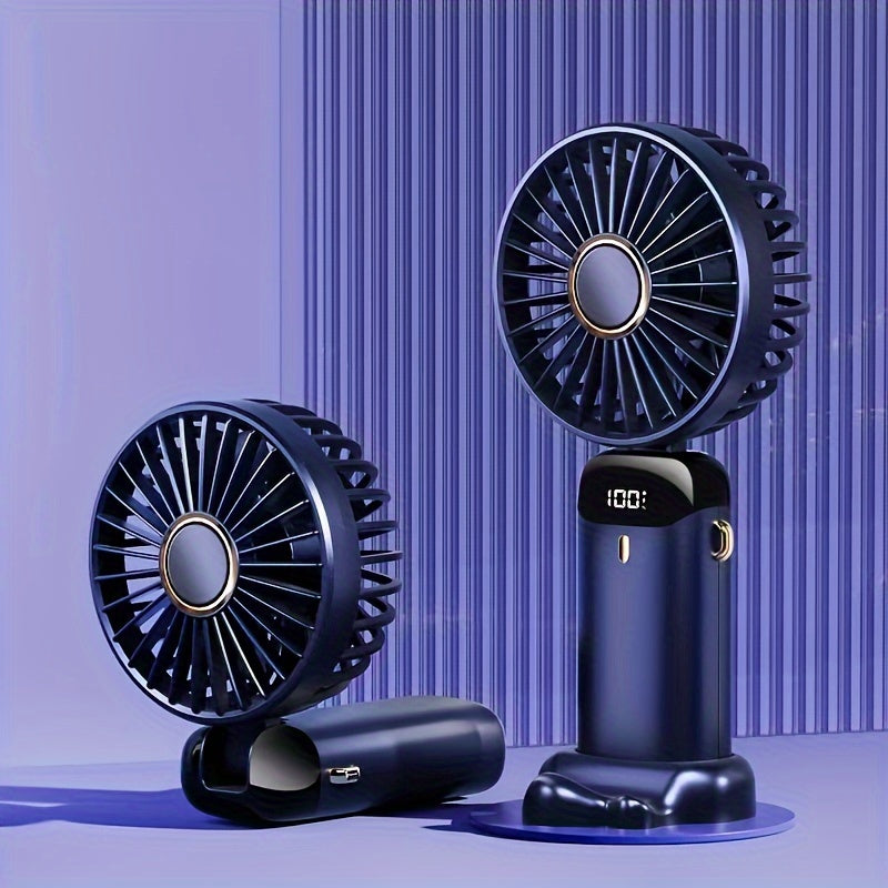 Portable Mini Fan with LED Display, 5-Speed USB Rechargeable, Foldable, Touch Control