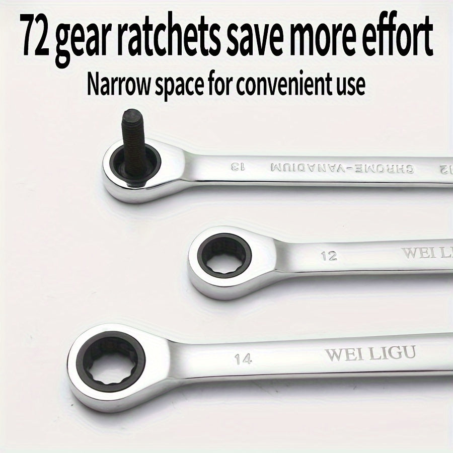 72 Tooth Ratchet Wrench Set Chrome Steel Double End 10-17mm Automotive