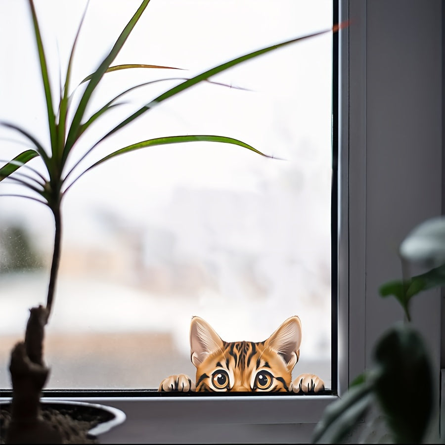 Cute Peeking Cat Window Sticker Removable Decor for Car, Door, Home