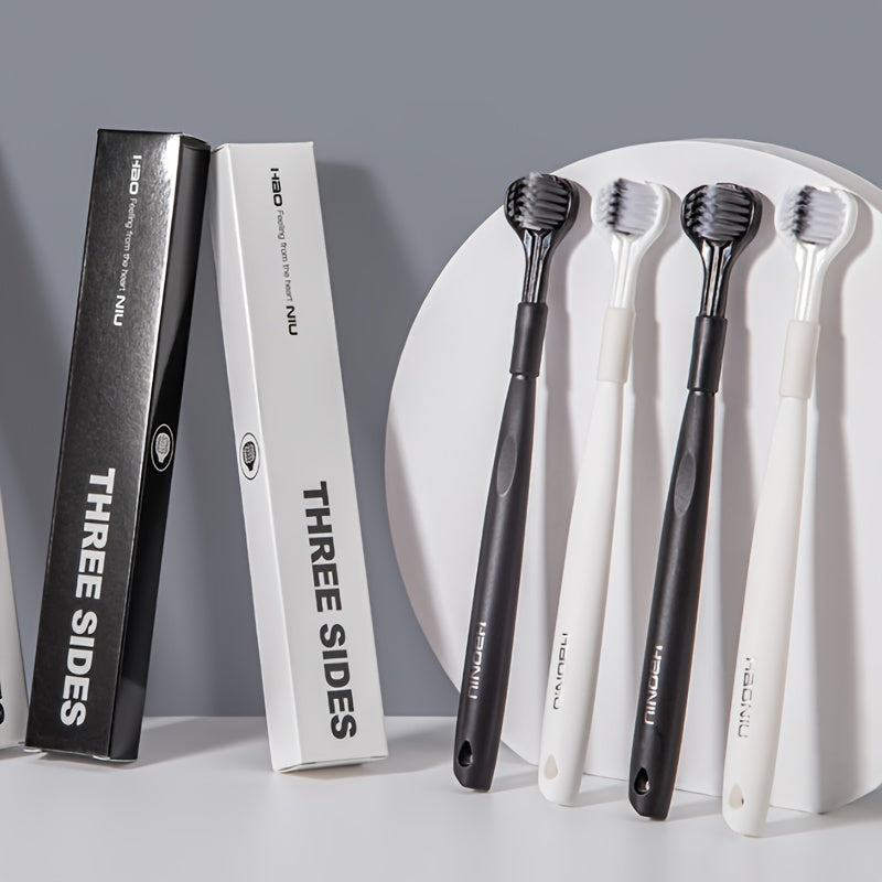 Unisex Adult Compact 3-Sided Toothbrush with Microfiber Bristles for Deep Cleaning