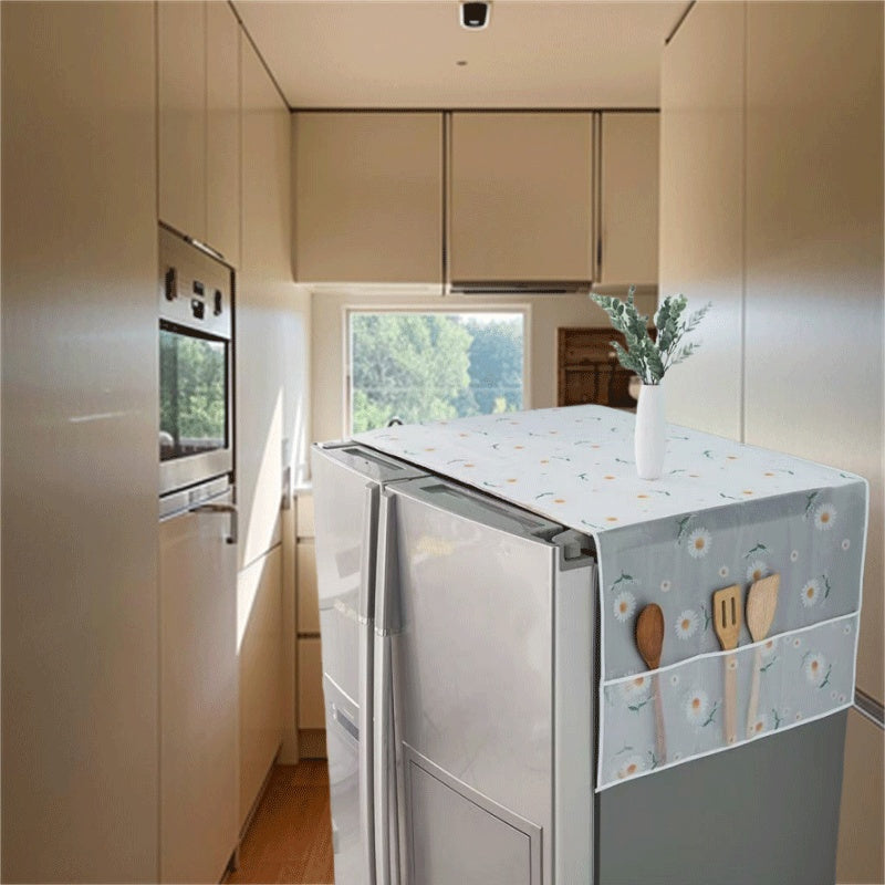 Dust-Proof Refrigerator Cover with Leaf and Daisy Pattern Scratch-Resistant Kitchen Appliance Protector