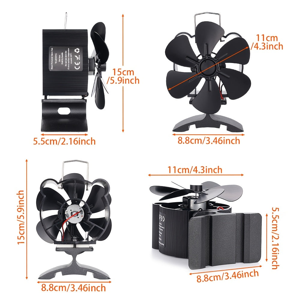 Portable 6-Blade Heat Powered Fireplace Fan for Wood Log Burners and Eco Heaters