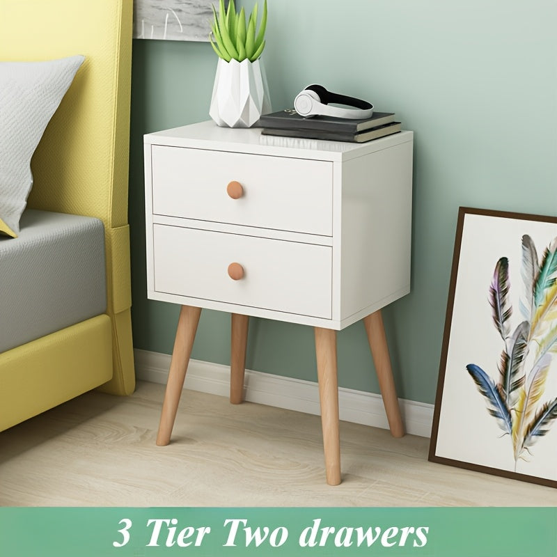 Minimalist Bedside Table with Lockable Storage Shelf and Solid Wood Legs