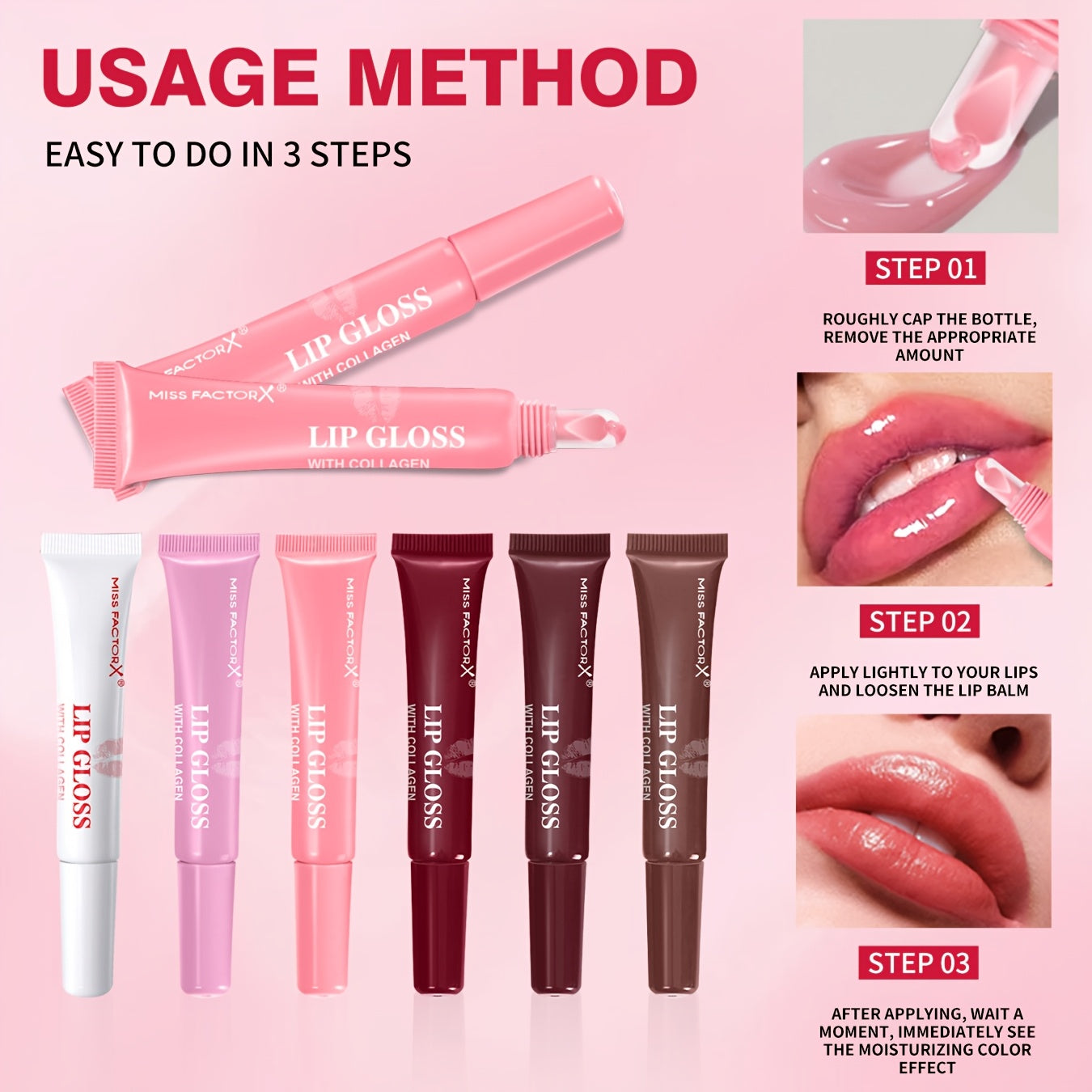 Women Lip Gloss Set 6 Pieces Hyaluronic Acid Hydrating Brightening Gift