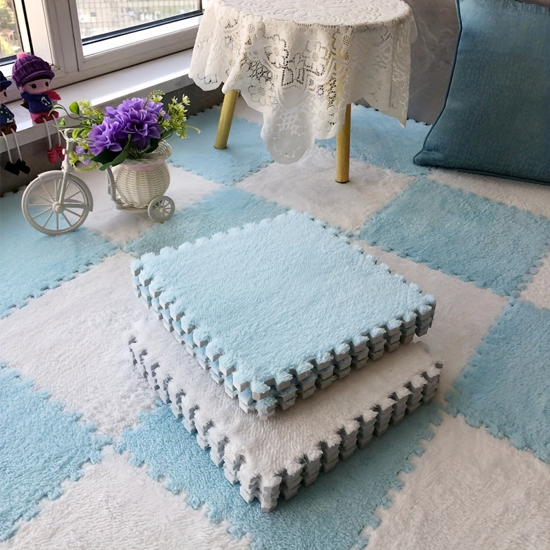 Velvet Patchwork Floor Mat for Room Bay Window with Storage Washable