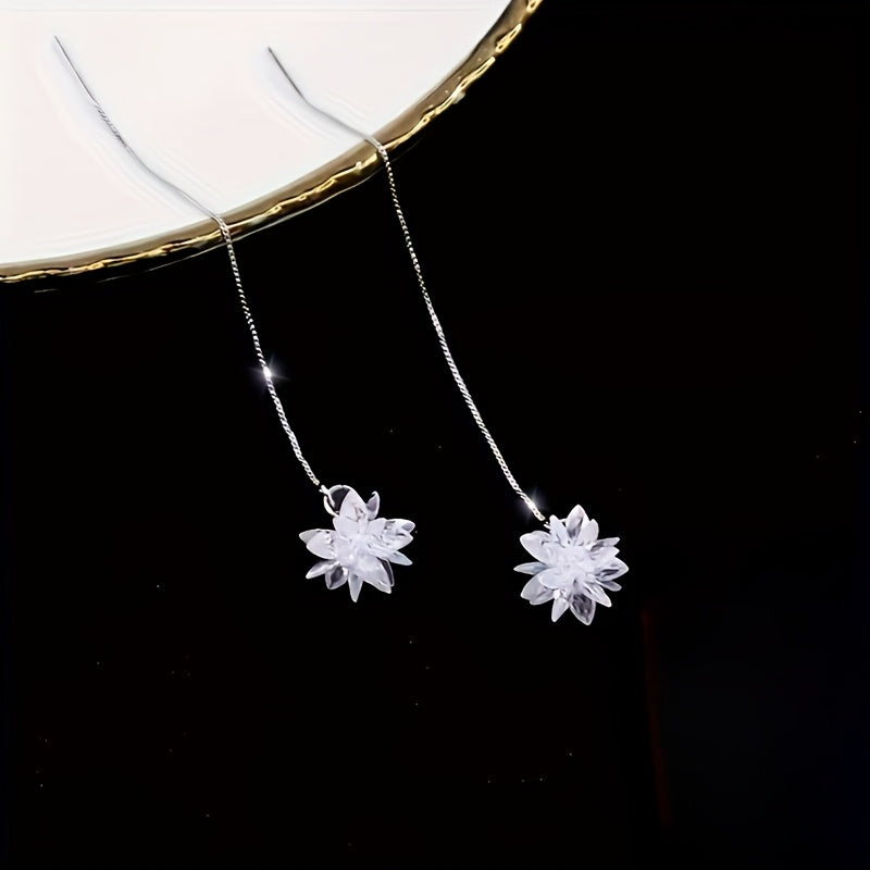 Silver-Plated Copper Floral Drop Earrings for Women Sensitive Skin Suitable for Daily or Special Occasions