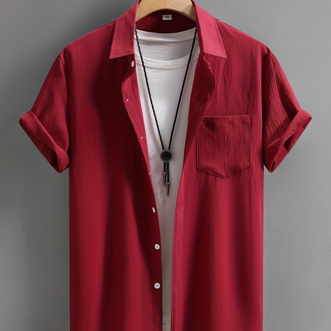 Men's Plus Size Summer Shirt Casual Woven Polyester Solid Color Lapel Short Sleeve