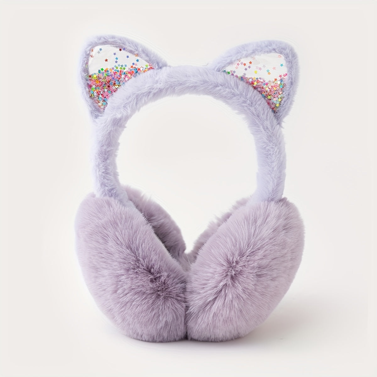 Auriculares con orejas de gato acogedoras, orejeras de peluche con pelo sintético, orejas brillantes, ropa de invierno