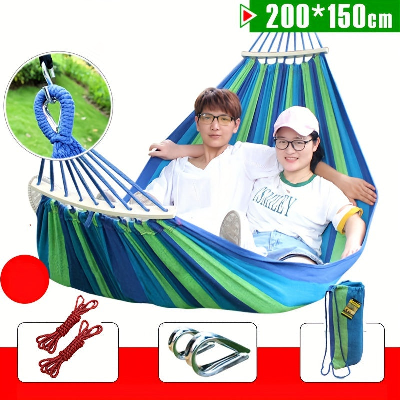 Heavy-Duty Rainbow Canvas Hammock for Single or Double Support Up to 226.8 KG with Wooden Sticks and Tree Straps