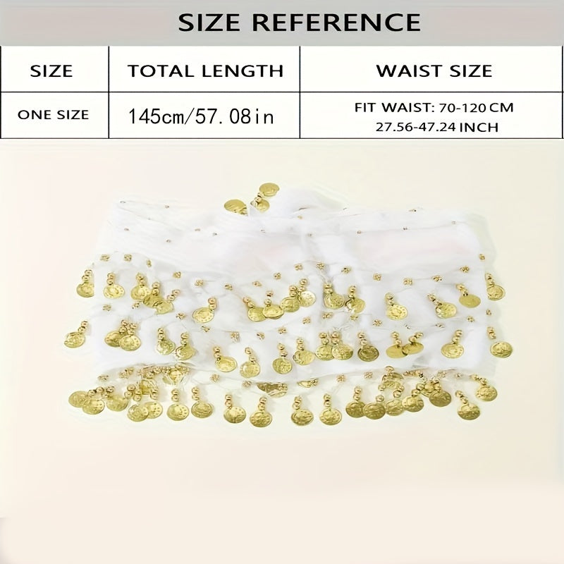 Vintage Red Hip Scarf with Gold Sequins Beads for Belly Dance Performances