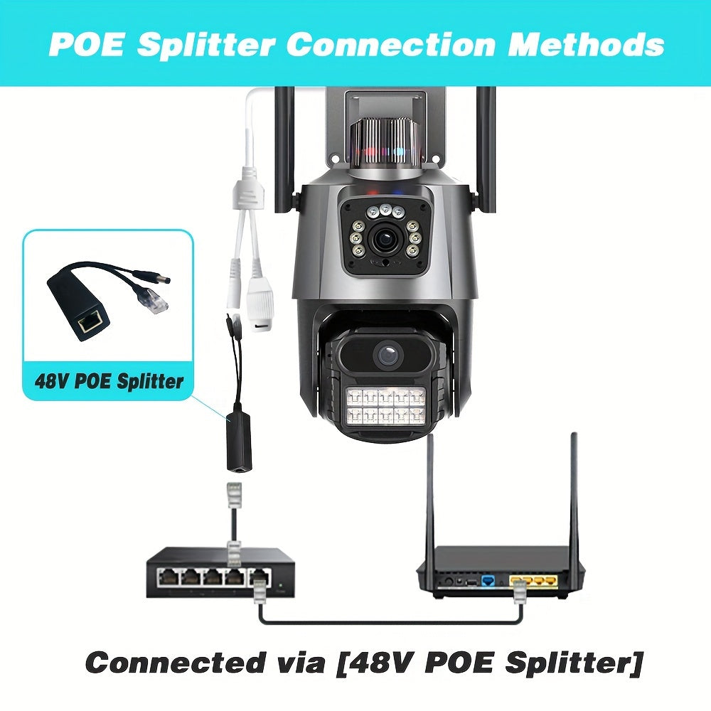 6MP POE simsiz xavfsizlik kamerası, 3K Full HD ikkilamchi linza, AI insonni aniqlash, avtomatik izlash, kechqurun ko‘rish, ikki tomonlama audio, ichki va tashqi foydalanish uchun