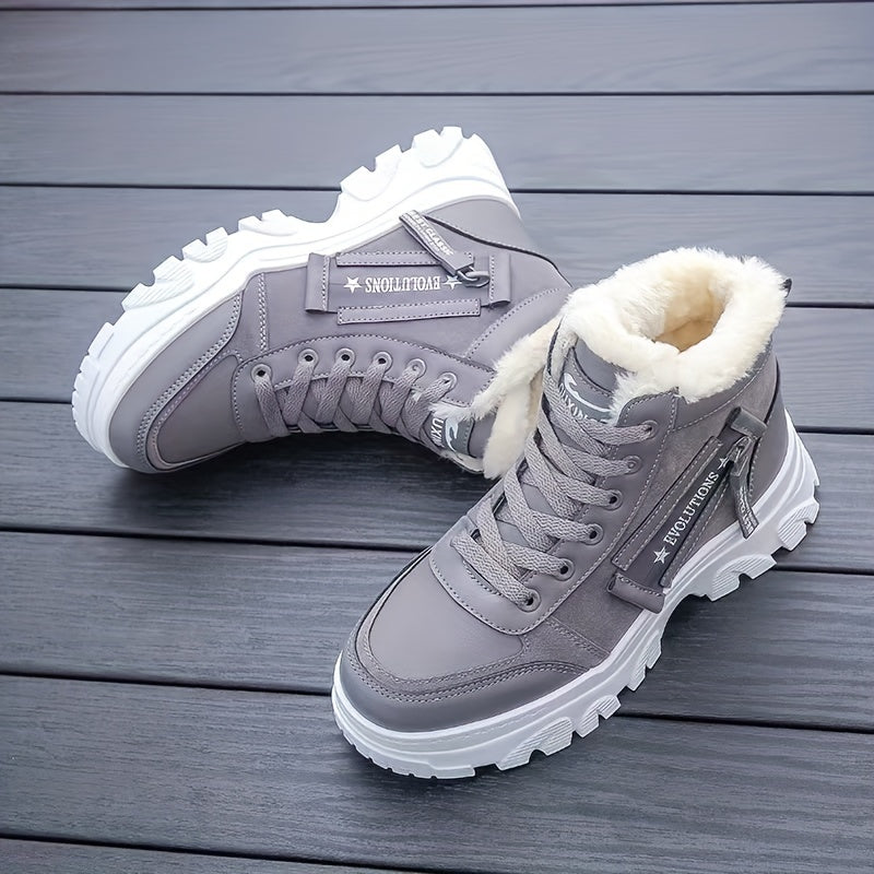 Women's Fluffy Solid Color Lace-Up Winter Snow Boots