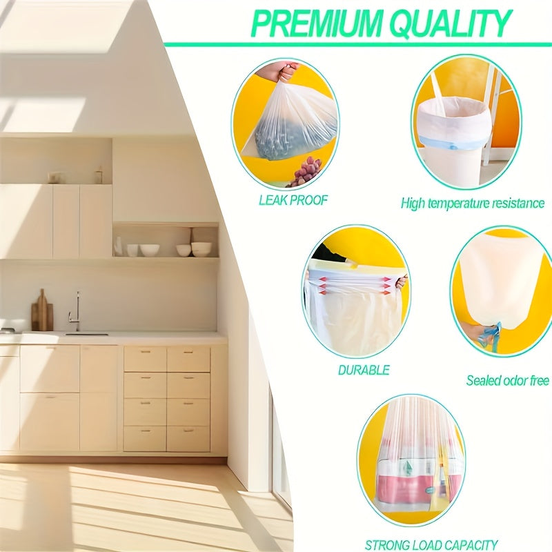 Bolsa de basura gruesa a prueba de fugas con asa de cuerda de atar para limpieza en el hogar y la oficina