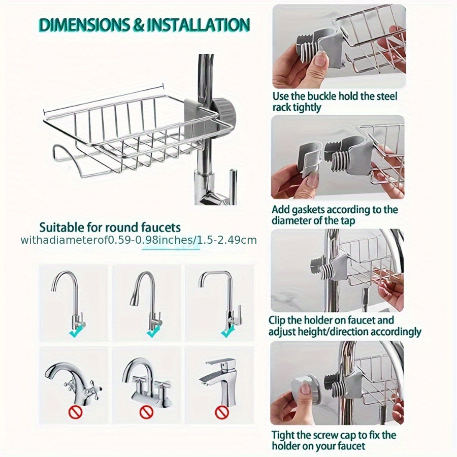 Adjustable Stainless Steel Sink Caddy Organizer with Drainage and Accessories