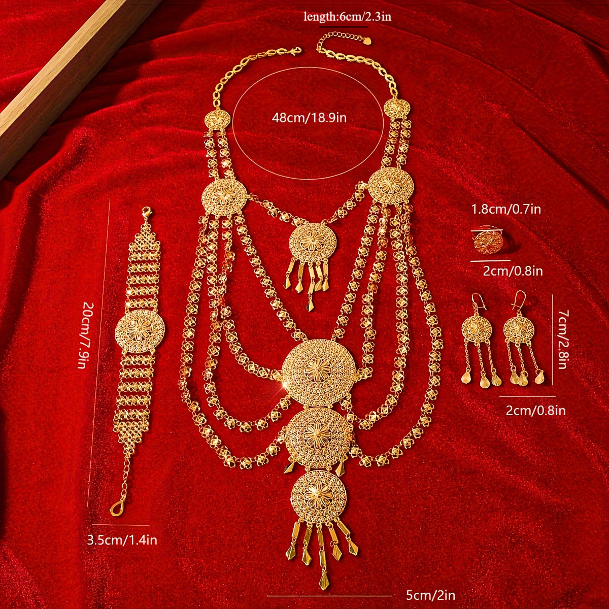 Ayollar va qizlar uchun oltin misdan tayyorlangan Sharqona ta'sirlangan zargarlik buyumlari to'plamlari