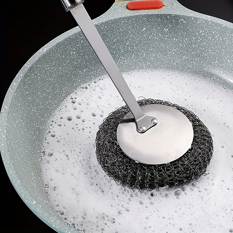 Uzoq tutqichi bilan mustahkam zanglamaydigan po'latdan yasalgan oshxona tozalash cho'tkasi, yog' dog'lariga chidamli, qozonlar va idishlarni tozalash uchun mukammal.