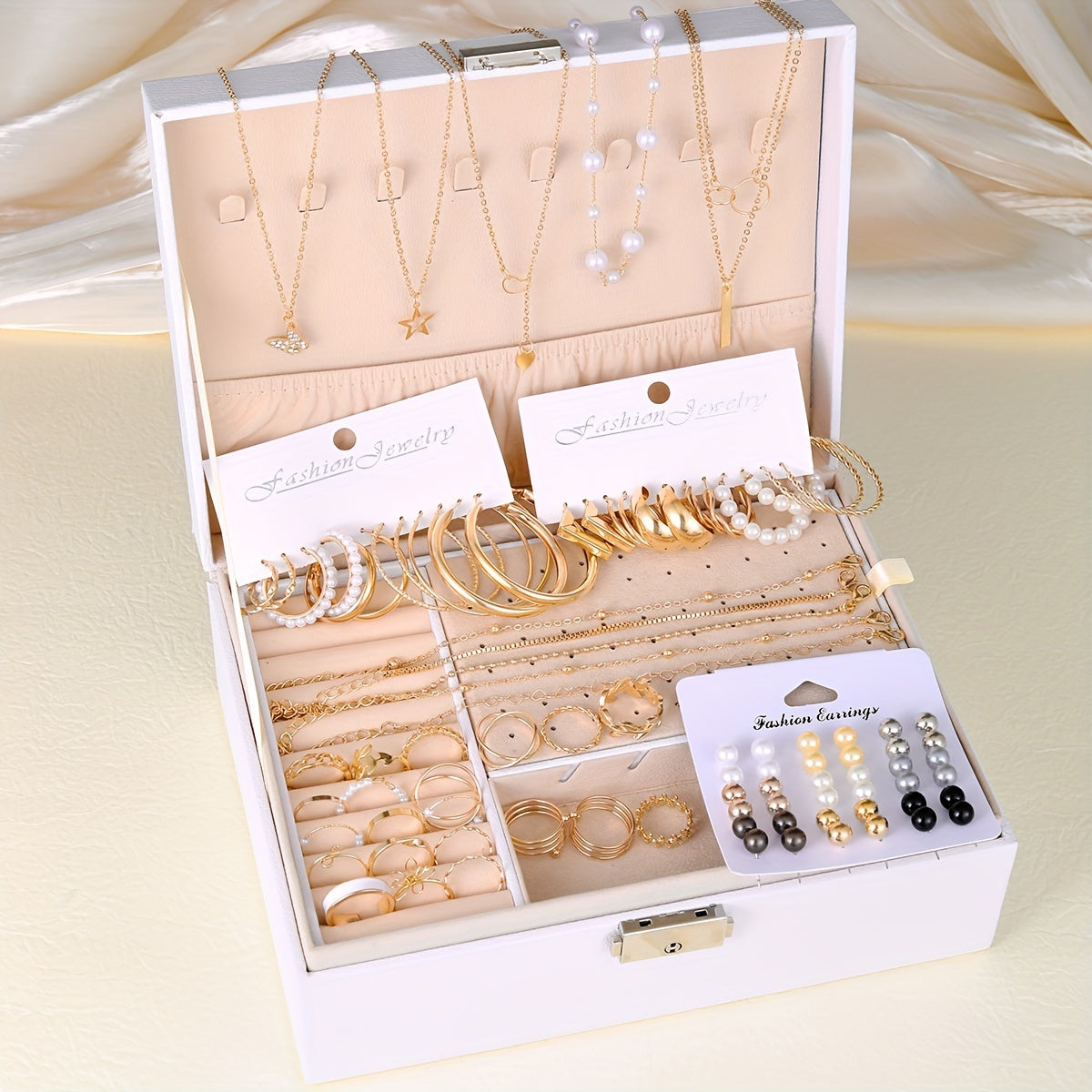 Women’s Jewelry Set 91/114 Pieces Faux Pearls Rhinestones Earrings Rings Necklaces Bracelets