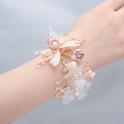 Wedding Wrist Corsages for Brides and Bridesmaids Fabric Flower Ribbon Bracelets