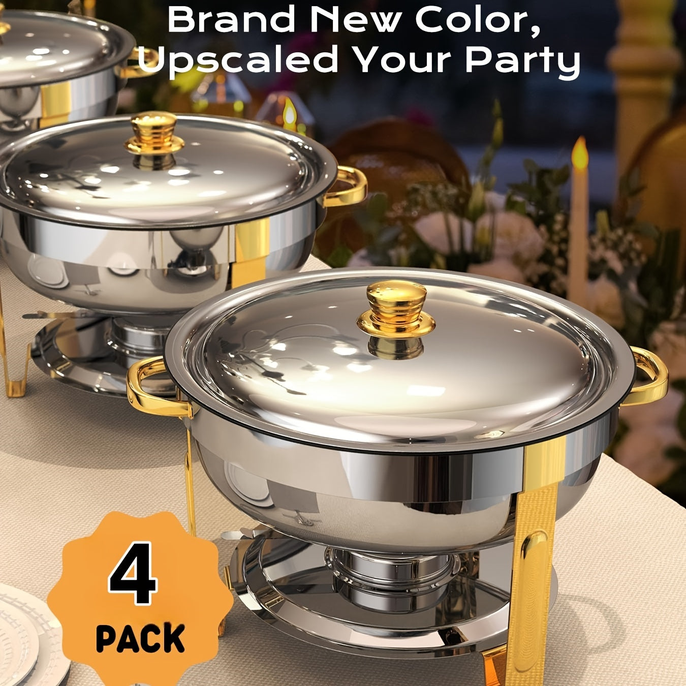 Set of 4 Stainless Steel Chafing Dishes 5QT Gold Silver Party Event