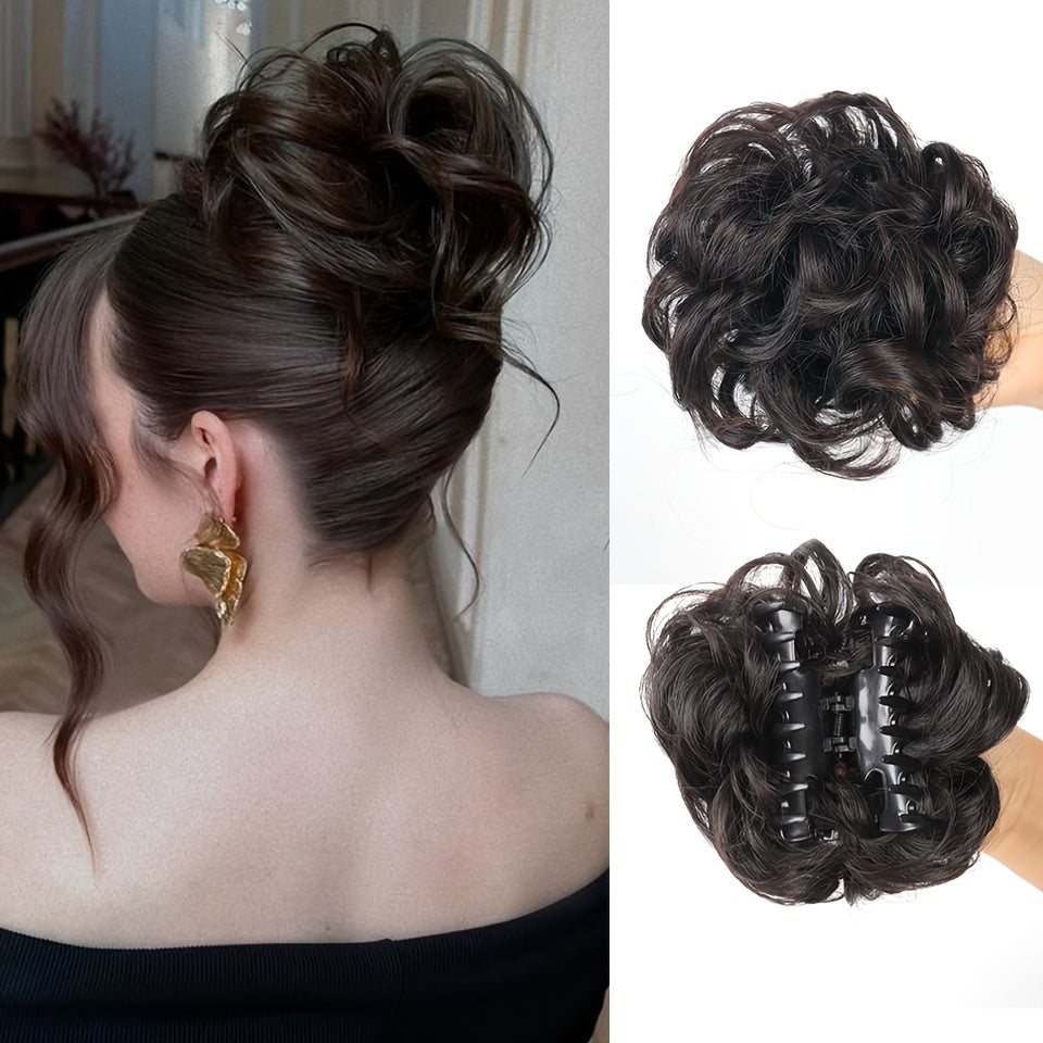 Women’s Messy Bun Hairpiece Beads Curly Wave Claw Clip Extension