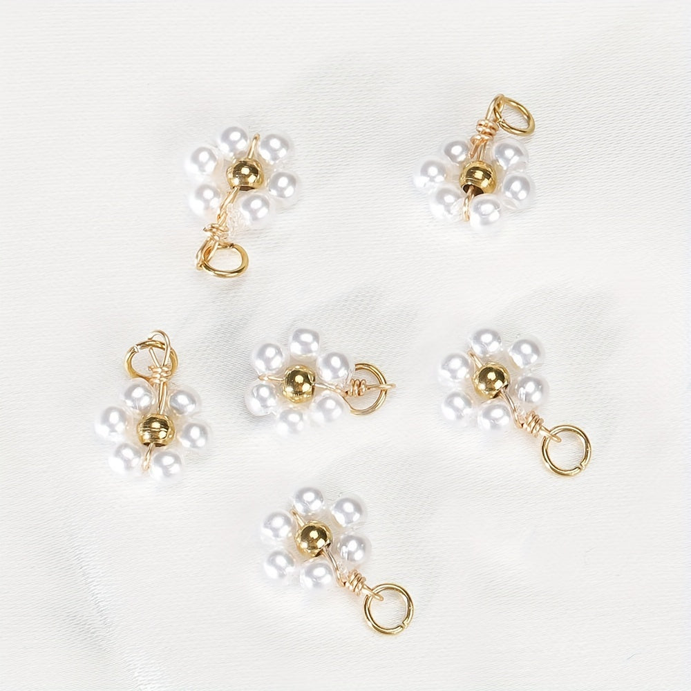 Набор из 20 ярких страз и искусственных жемчужных цветочных подвесок из нержавеющей стали для создания ручных ожерелий и браслетов