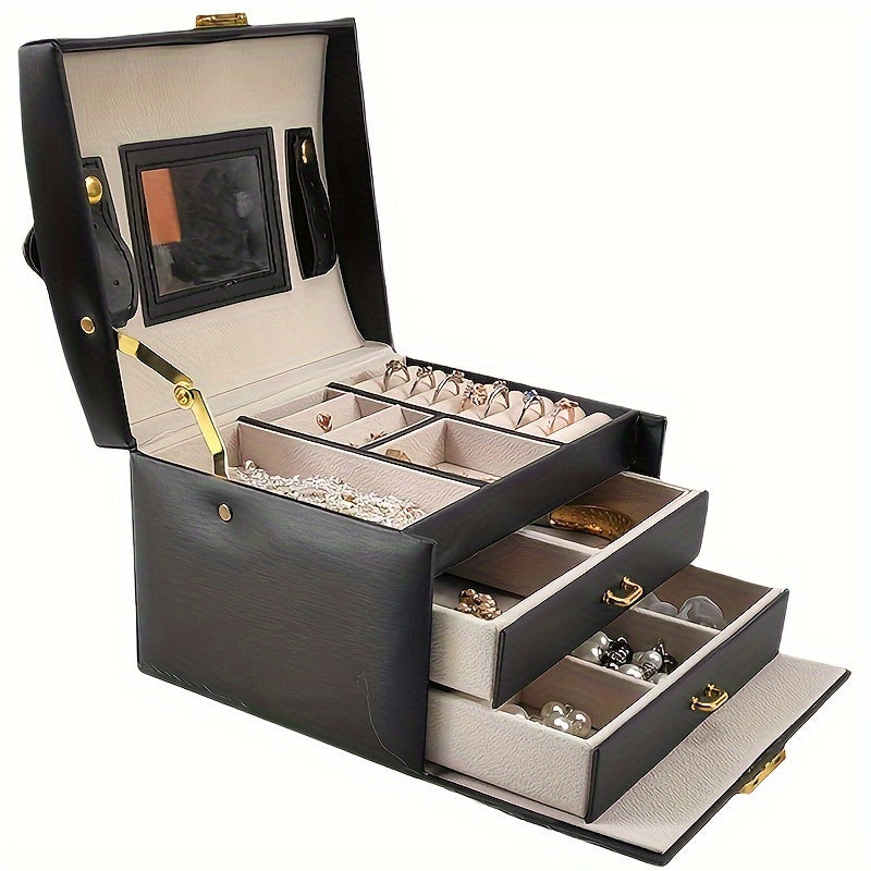 Leather Jewelry Organizer with Multiple Compartments for Necklaces and Earrings