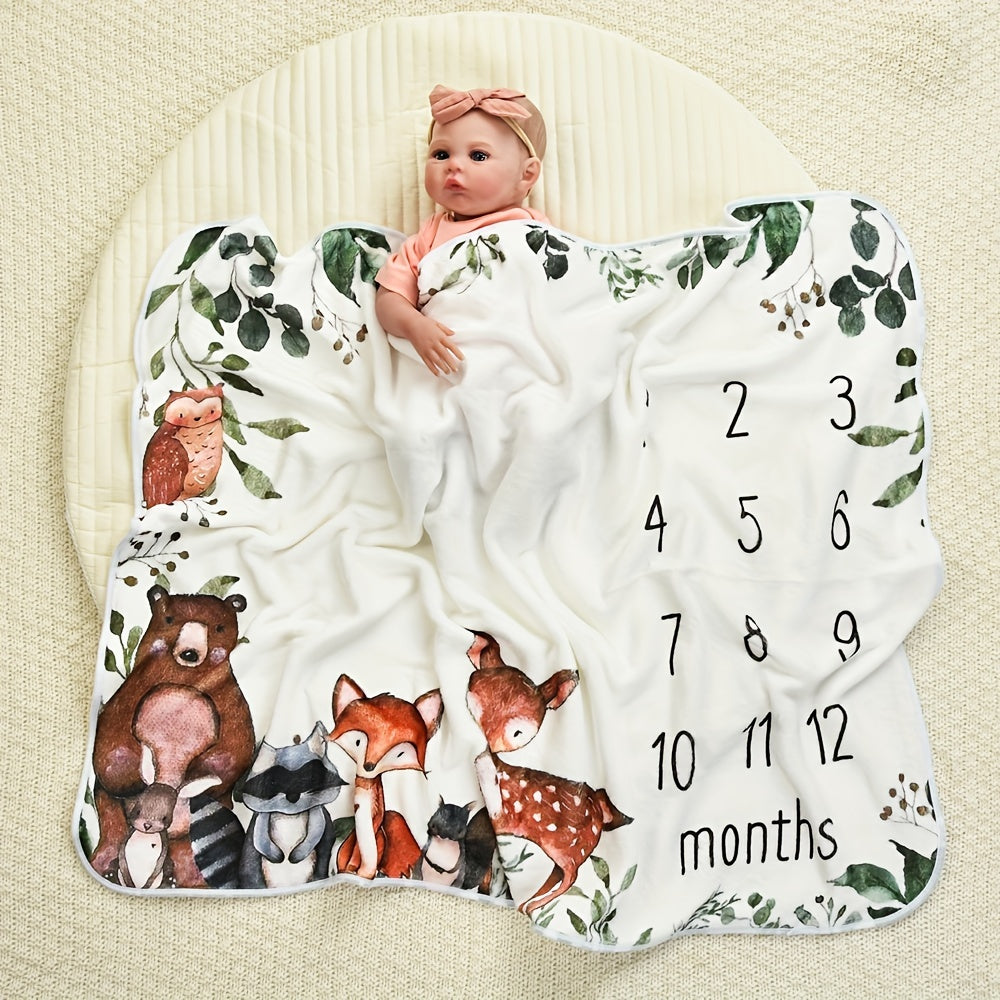 Animal Print Flannel Milestone Blanket for Newborns and Babies 74x39cm