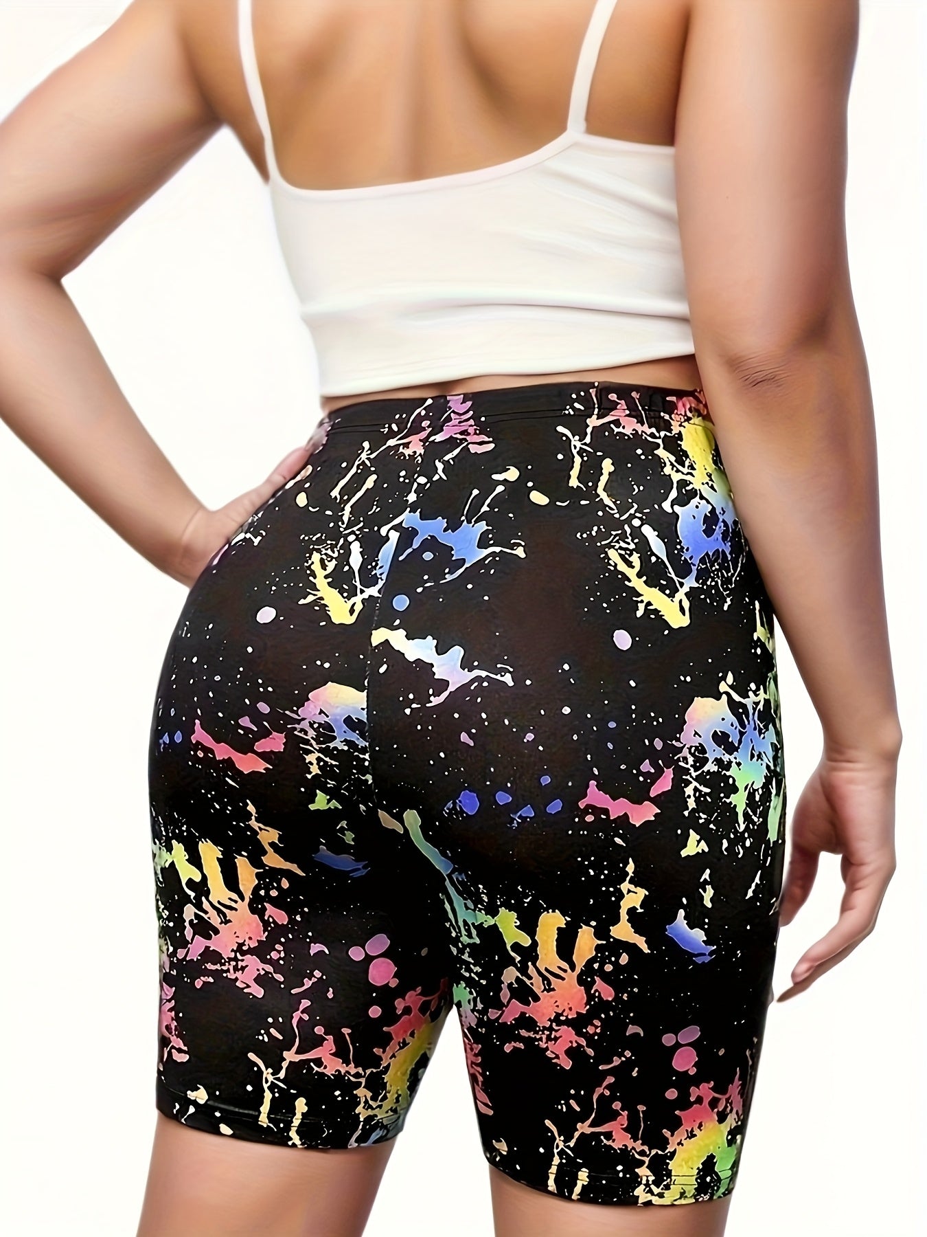 Женские шорты-утяжки с высокой талией и эффектом tie-dye, размер plus, полиэстер, эластичные, летние